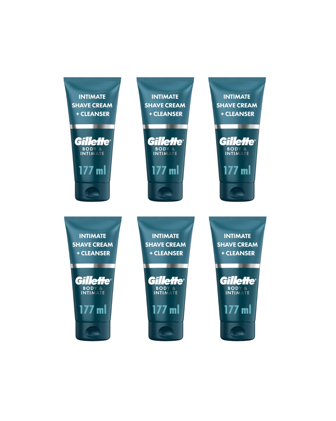 Gillette Men's Body and Intimate 2in1 Shave Cream & Cleanser (6 x 177ml)